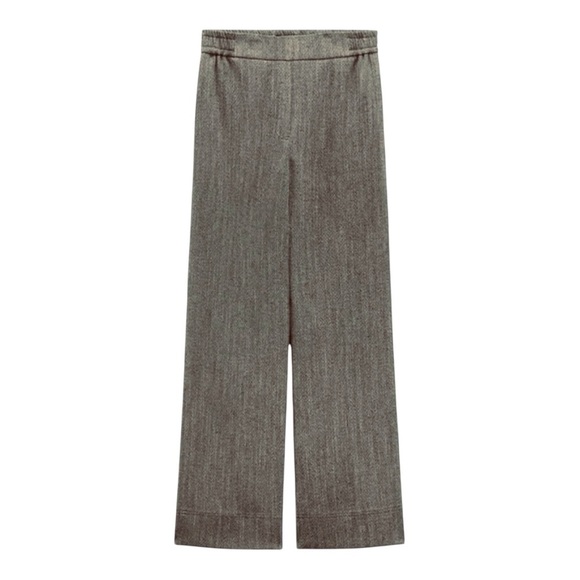 ZARA Black/ White Herringbone Wide Leg Pants Small Elastic Waist Dress Trousers - Picture 1 of 12